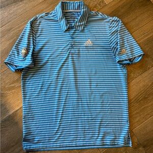 Adidas Mens lightweight breathable blue/white striped golf shirt size Large